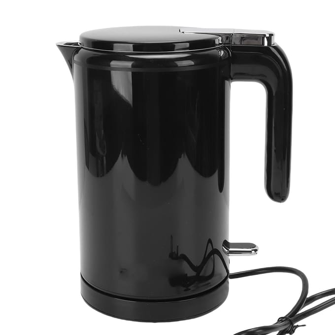 Elektrische Waterkoker 2L RVS Waterkoker Verwarmer Droogkoken 1500W Snelkokend Dubbellaags Verdikt black