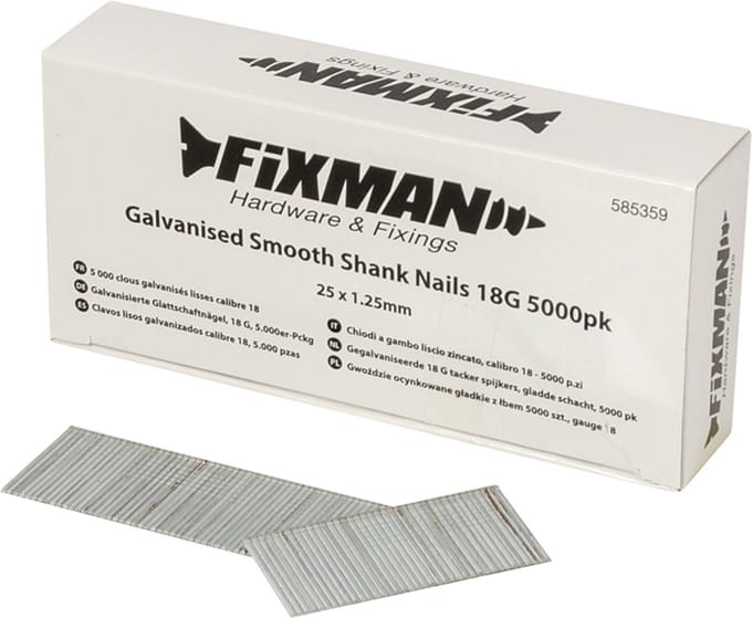 Fixman Gegalvaniseerde tacker spijkers - 18 gauge - gladde schacht - 25 mm - 5000 stuks