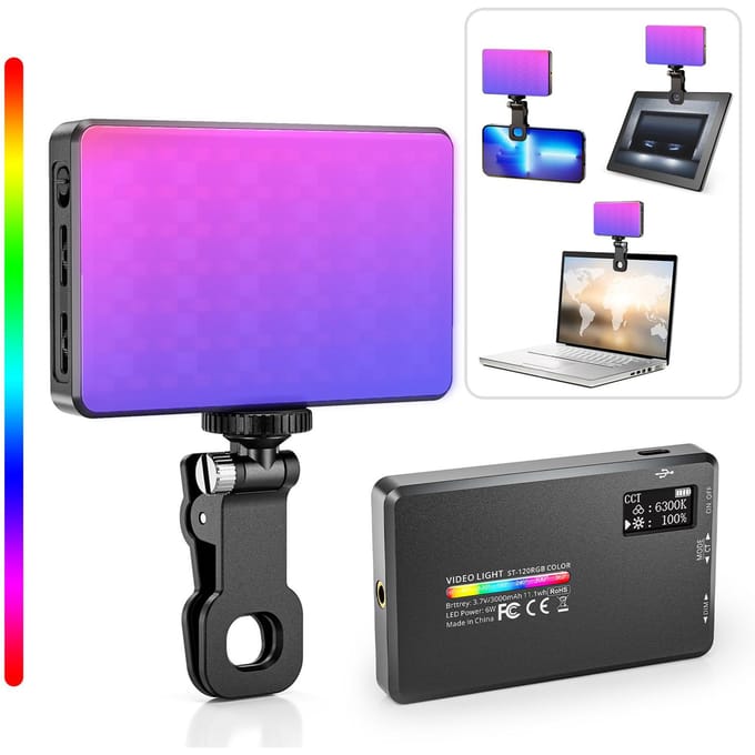 Camnoon ST-120RGB Pocket RGB-videolamp Clip-on mobiele telefoon Invullicht Tabletcomputer Video zwart