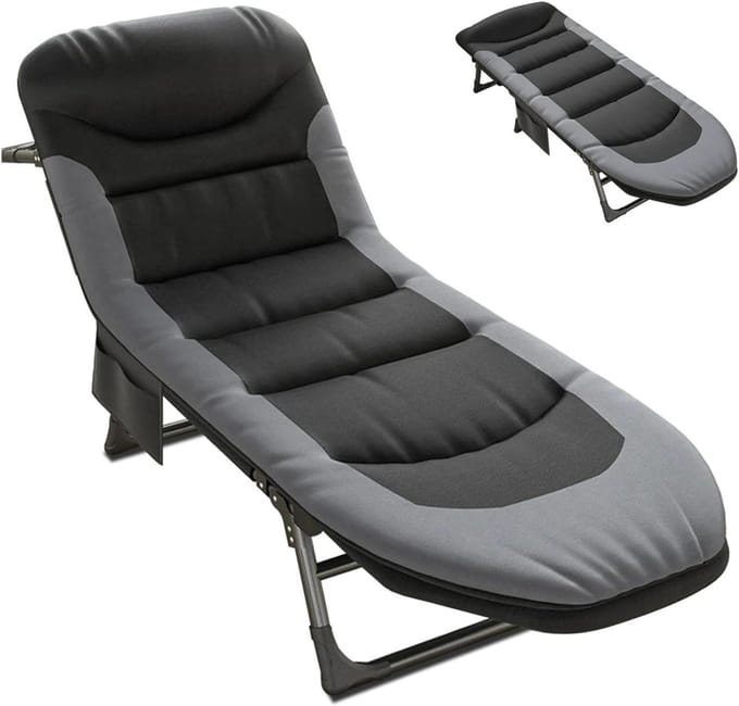 Inklapbaar Campingbed - Veldbed Logeerbed - Buiten Ontspannen - Verstelbare Rugleuning - 180 x 65 x 30 cm - Grijs