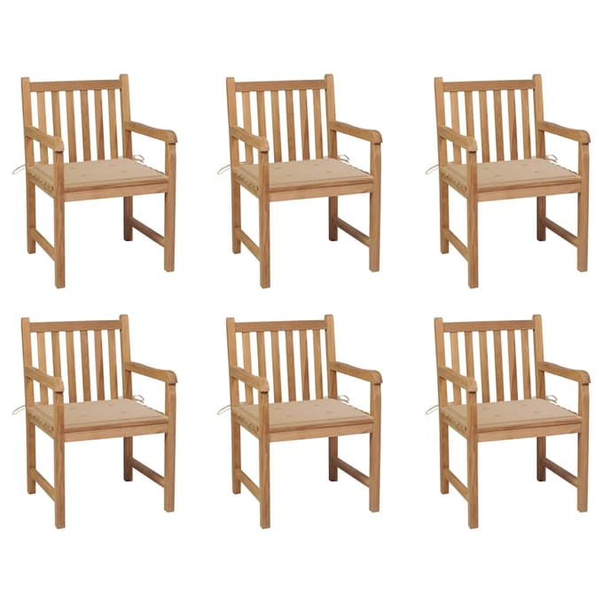 vidaXL - Tuinstoelen - 6 - st - met - beige - kussens - massief - teakhout
