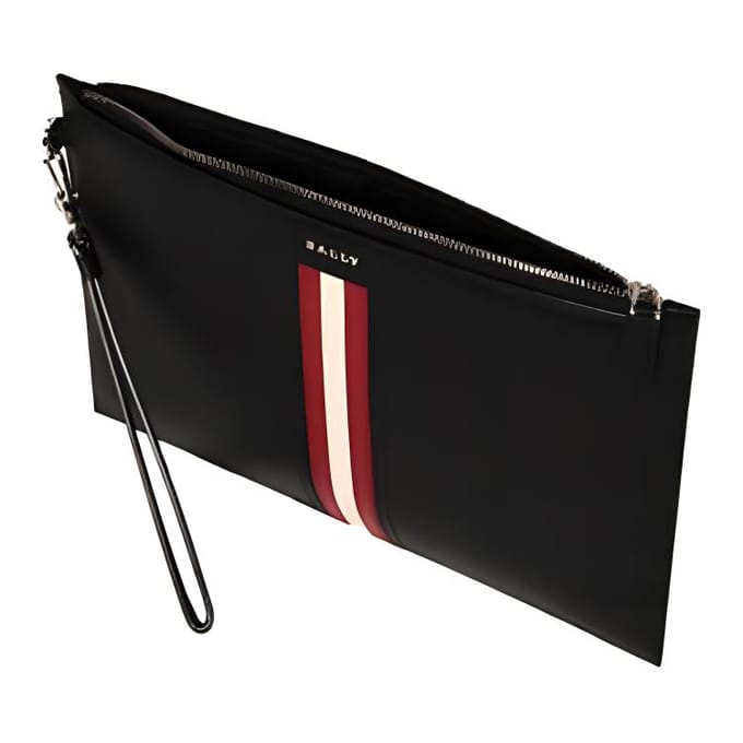 Bally Tenery Lt Klassiek Rood en Wit Gestreept Forenzen Modeontwerp Leren Clutch Heren clutch Zwart 6232048 Basic Set (Bag+Dust Bag) black