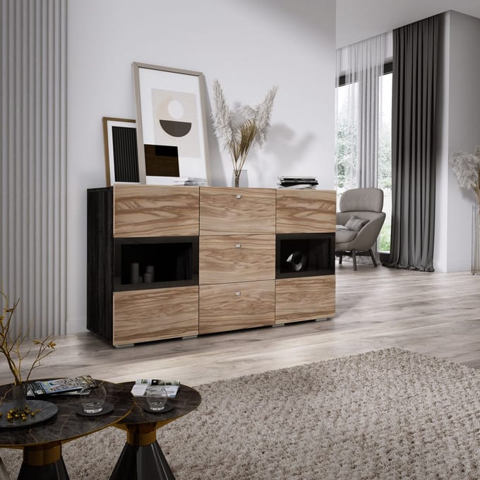 Meubel Square - Dressoir Belix - Walnoot / Donkergrijs - Commode