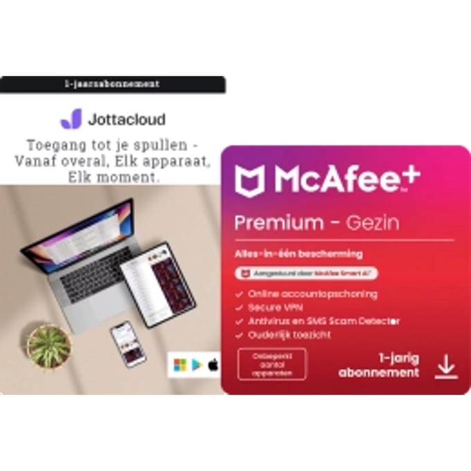 Jottacloud Home + McAfee+ Premium Family | Onbeperkt aantal apparaten | 1 Jaar