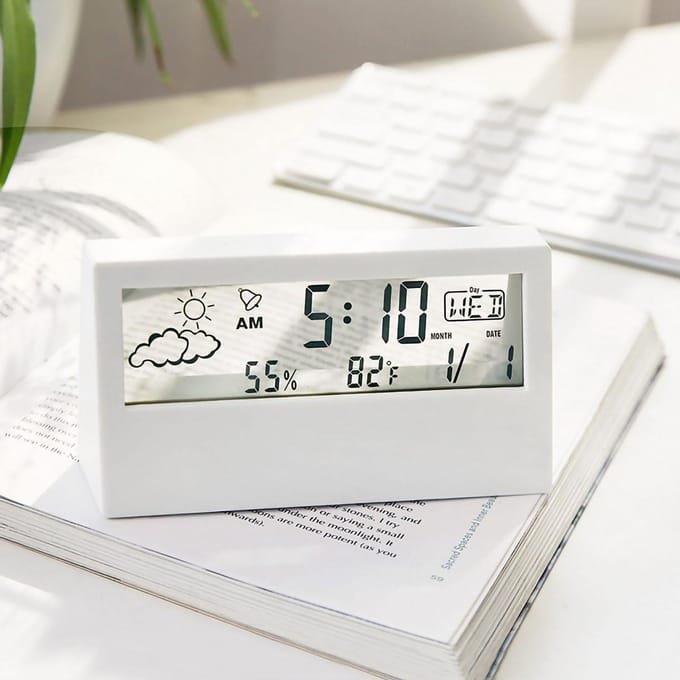 LCD Digitale Wekker Duidelijk Display Eenvoudig Ontwerp Digitale Thermometer Hygrometer voor Thuis Slaapkamer white