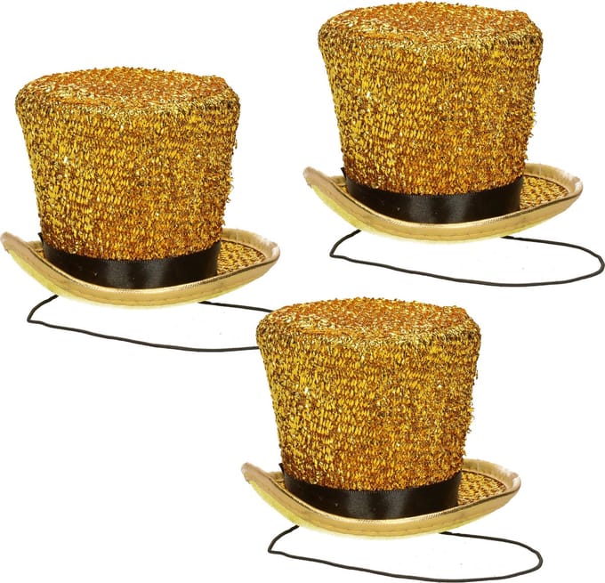 Guirca Carnaval verkleed mini hoedje voor diverse thema's - 5x - goud - glitters - dames