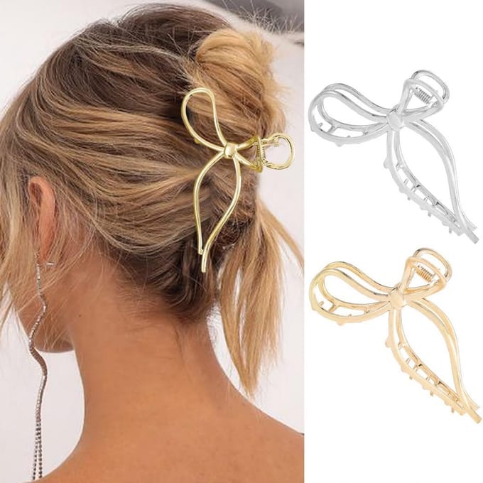 Set van 2 Grote Gouden Strik Haarclips Metaal Haaraccessoires