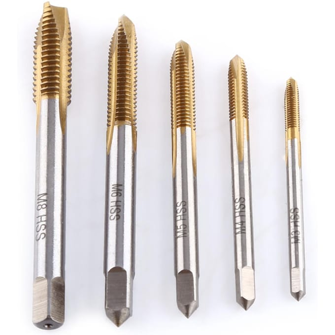 Kit de 5 pièces de tarauds à vis HSS revêtus de titane M3 M4 M5 M6 M8 Éjection avant des copeaux