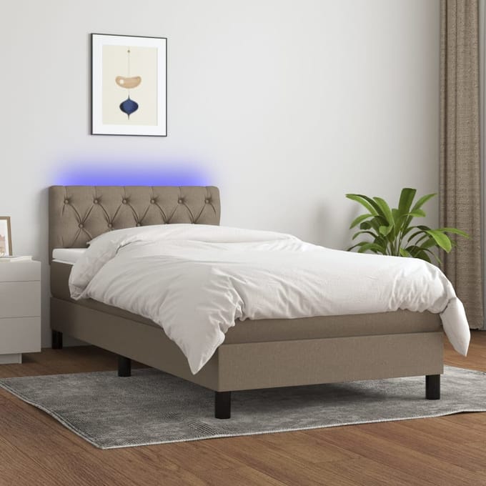 vidaXL - Boxspring - met - matras - en - LED - stof - taupe - 80x200 - cm