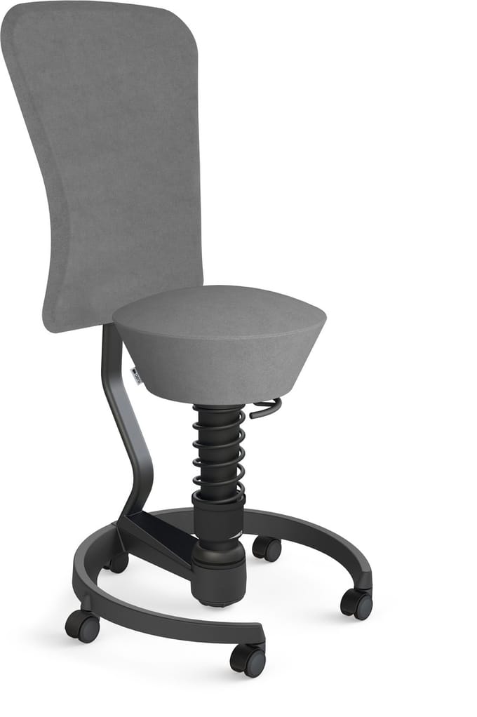Aeris Swopper with backrest footring with castors (soft floor), black spring strut type: standard, black, spring black seat cover: wool blend Select (Gabriel), grey backrest pole: black, backrest cover: wool blend Select (Gabriel), grey