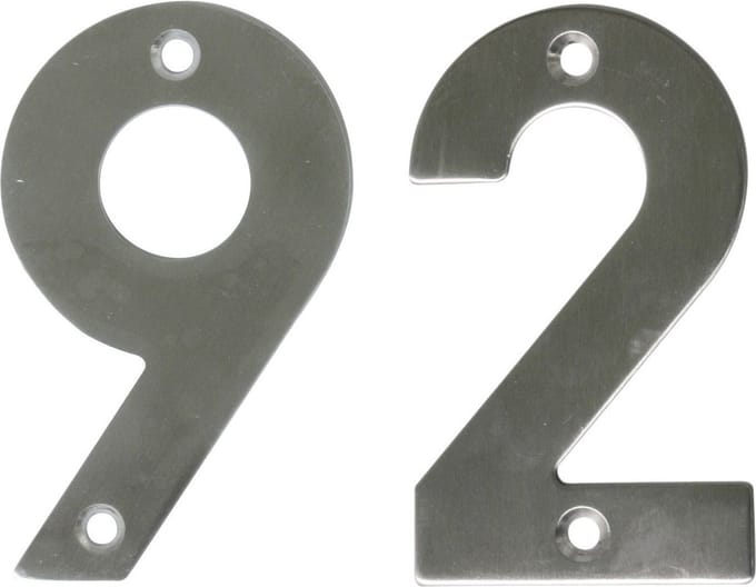 AMIG Huisnummer 92 - massief Inox RVS - 10cm - incl. bijpassende schroeven - zilver
