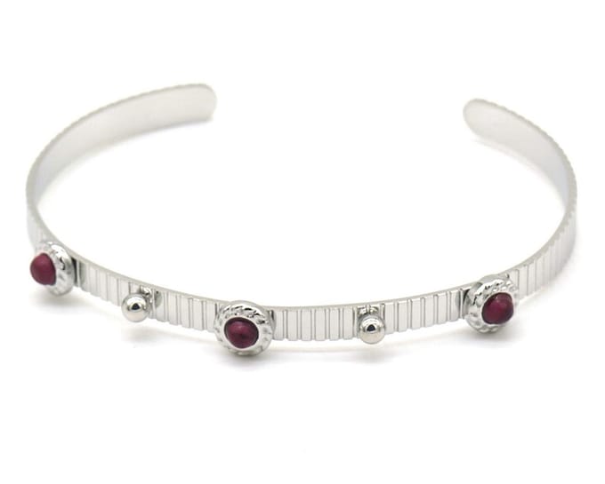 Armband Dames - Bangle met Paarse Steentjes - RVS - One Size - Zilverkleurig
