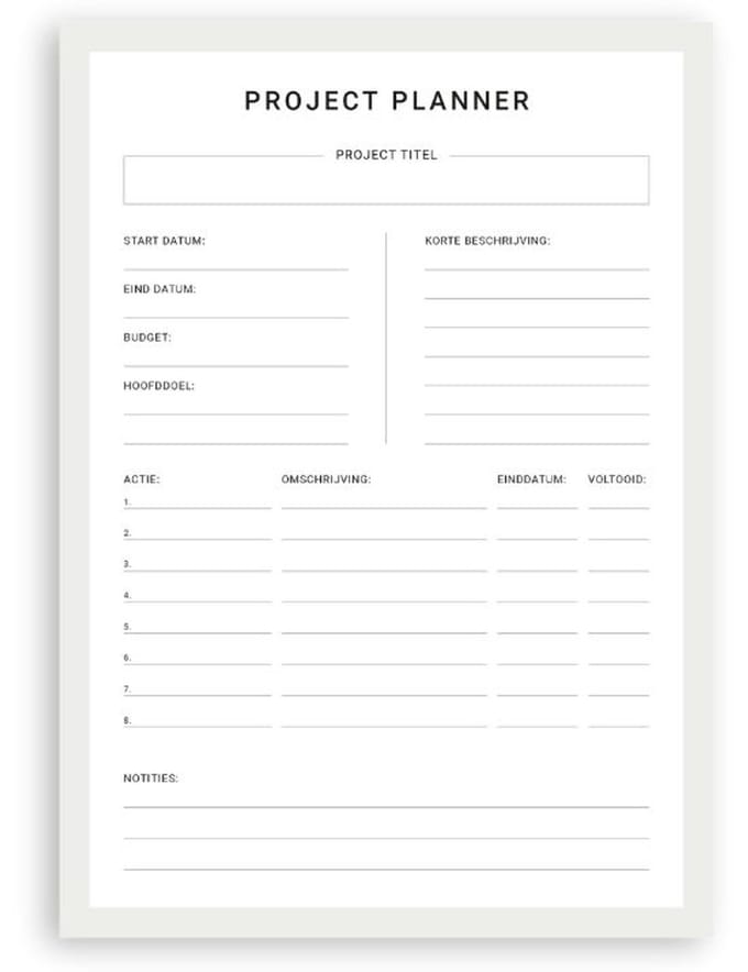 Planbooks - Project Planner - A4 - To Do - Deskplanner - Doelen Planner