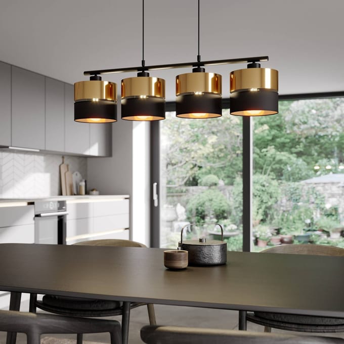 TK Lighting Hanglamp Hilton, zwart/goud, 4-lamps