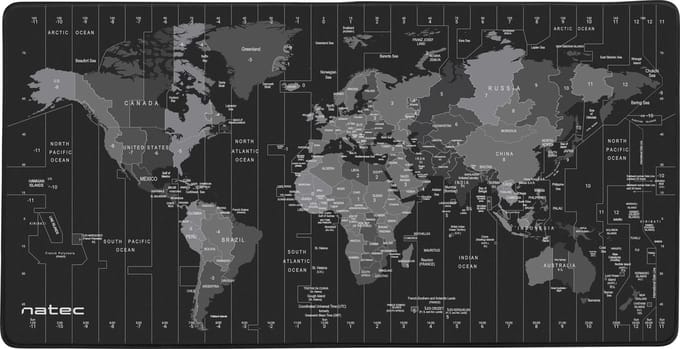 Natec -NPO-1119- Time Zone Map Maxi - Muismat groot - Wereldkaart