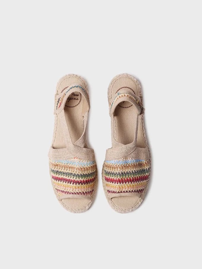 Dames espadrille van veelkleurig raffia met brede hak | DELMI-MA
