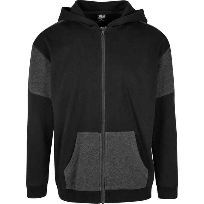 Urban Classics - Oversized Patch Zip Vest met capuchon - M - Zwart/Grijs