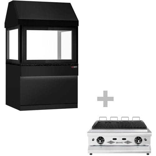GGM Gastro Gasgrill TORONTO - 1100mm - schwarze Front - schwarze Granit-Arbeitsplatte - Hitzeschutzglas