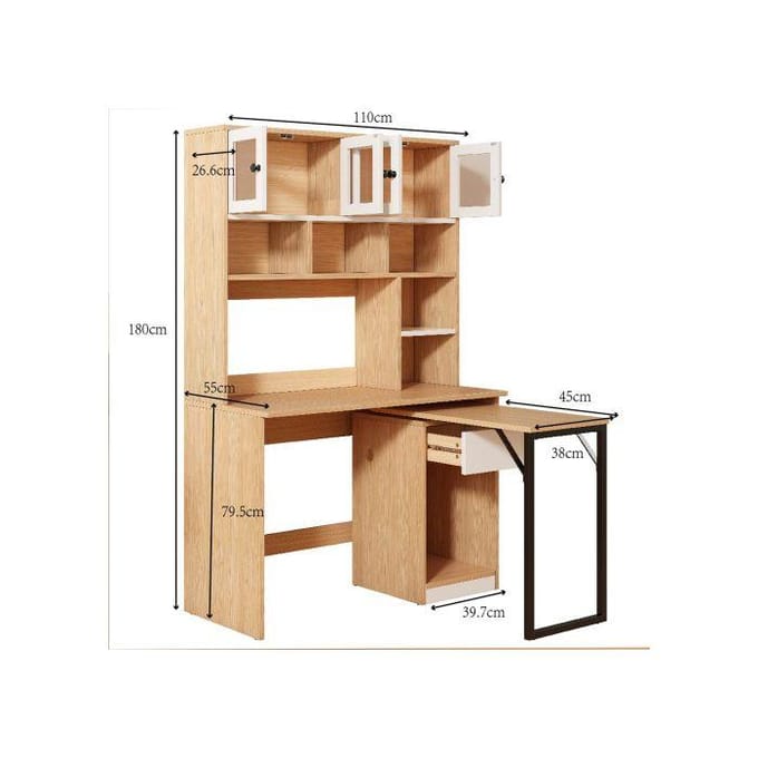 Bureau armoire - Blanc naturel - 180 cm - Espace de rangement polyvalent - Portes en acrylique wit