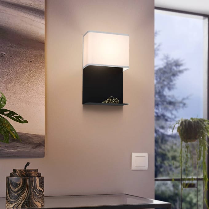 EGLO LED wandlamp Galdakao met textiel, zwart/wit