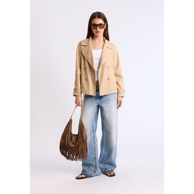 Stradivarius Soepele korte trenchcoat met ceintuur  Steen M