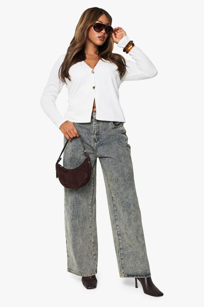 boohoo Dames PLUS GEBREIDE CARDIGAN MET GOUDEN KNOPEN | Ecru | Maat: 50