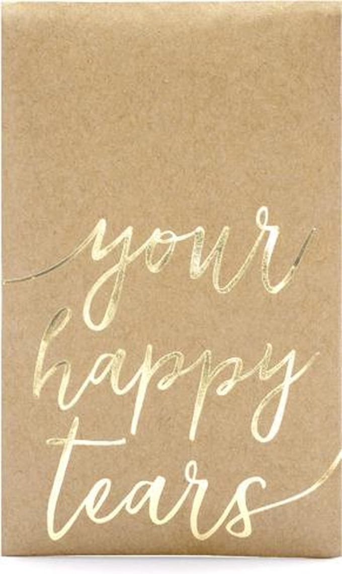 Bruiloft zakdoekjes - Your happy tears - kraft/goud - 10 stuks