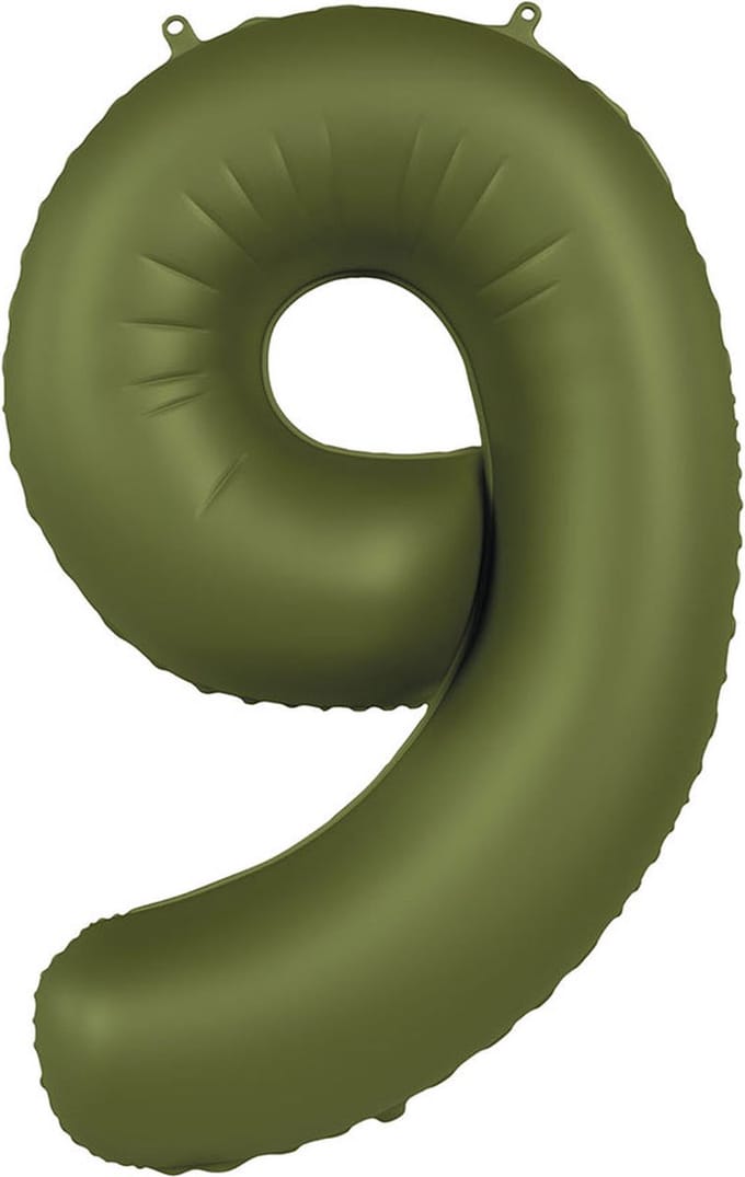 Folieballon Cijfer 9 - Olive Green - Ultra Matt - 86 cm
