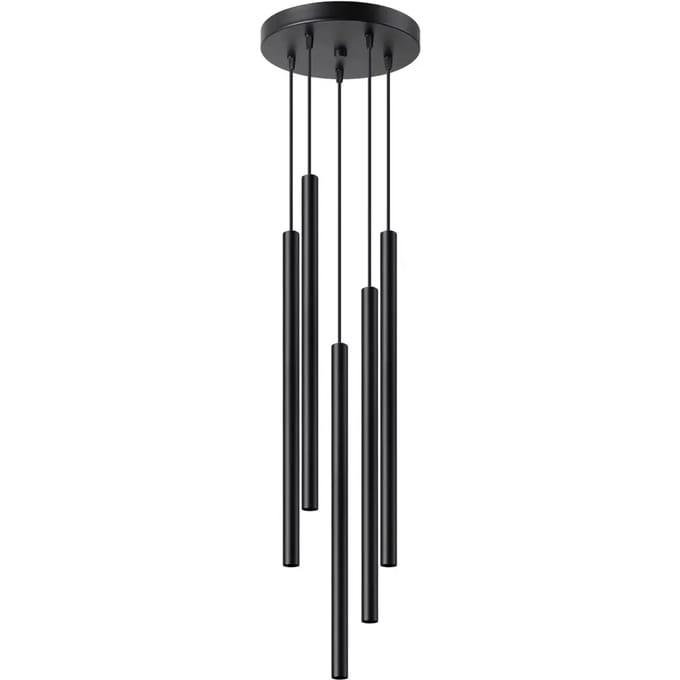 Hanglamp PASTELO 5P met 5 buiskappen op ronde rozet - Sollux Lighting - IP20 - Zwart staal behuizing - 25 x 25 x 110 cm - 5 x G9 LED, exclusief lichtbron - 5 x 8 W - Moderne hanglamp voor woonkamer, slaapkamer en eetkamer