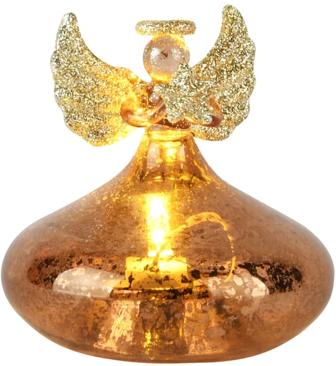 Dekoratief | Engeltje staand m/ster, transparant/goud, glas, LED, 8x8x8cm | A255664