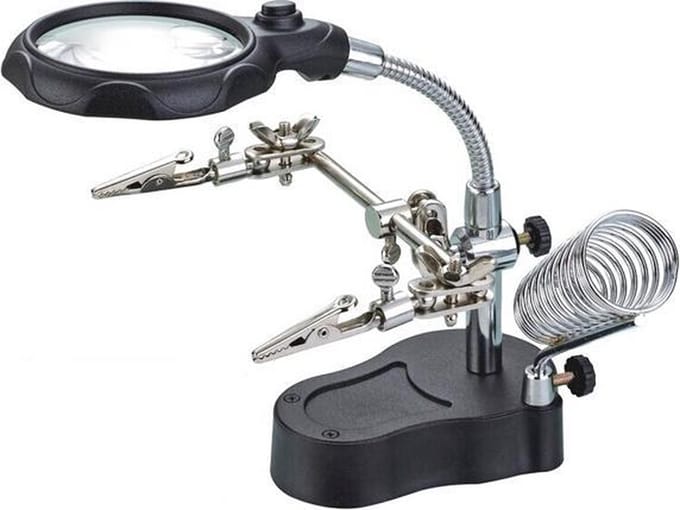 Helpende Derde / 3e Hand Soldeer Houder Met LED Lamp Vergrootglas & Soldeerbouthouder