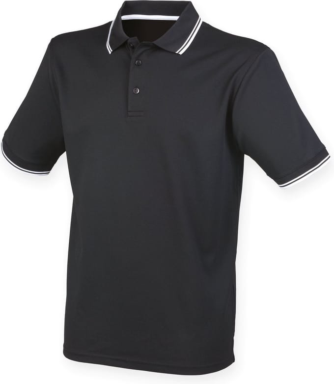 Henbury Men's Coolplus® Tipped Polo Shirt H482 - Black / White - M
