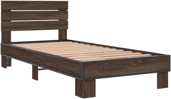 Bedframe Hout en Metaal 90x200 cm Eenpersoonsbed Slaapkamer