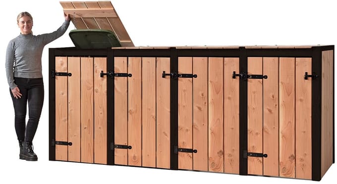 Voldux Volente Nina Containerombouw 4 containers | Douglas hout | onderhoudsvrij | kliko ombouw | containerberging | container kast voor 4 containers |