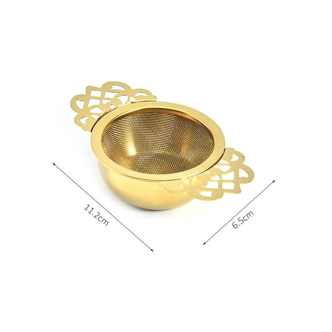 Passoires à thé avec bol d'égouttage, ensemble d'infuseurs à thé en acier inoxydable, filtre à thé avec poignées à double aile or