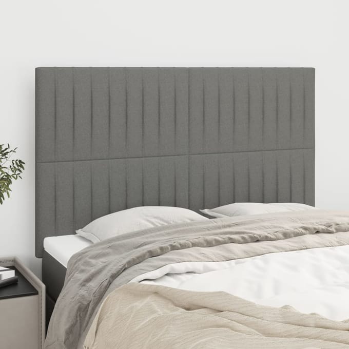 vidaXL - Hoofdbord - donkergrijs - 144x5x118/128 - cm - Stof