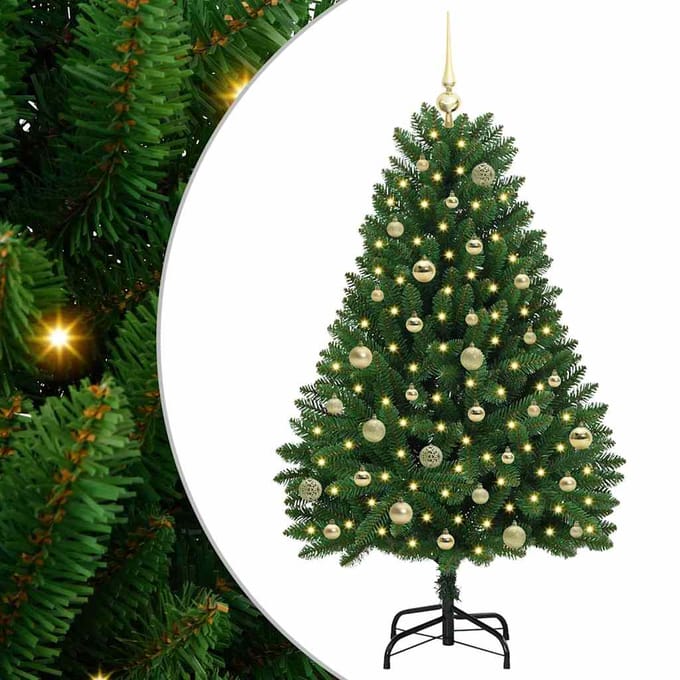 vidaXL - Kunstkerstboom - 150 - cm - 150 - LED's - Warmwit - PVC - en - Staal - Groen