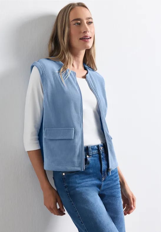 Vest met ronde hals in corduroy-look