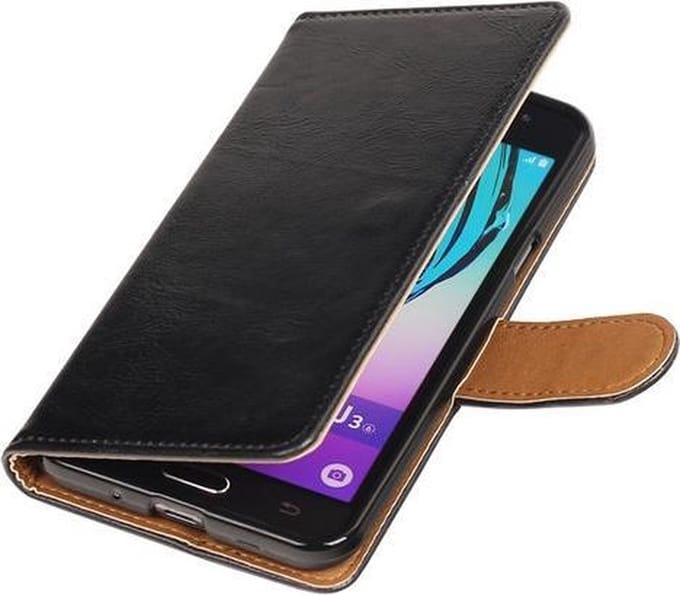 Zwart Pull-Up PU booktype wallet hoesje voor Samsung Galaxy J3