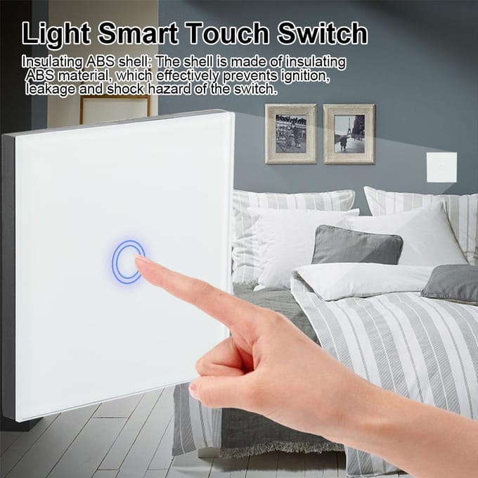 Interrupteur tactile intelligent à panneau de verre trempé unidirectionnel avec télécommande sans fil  (blanc) blanc
