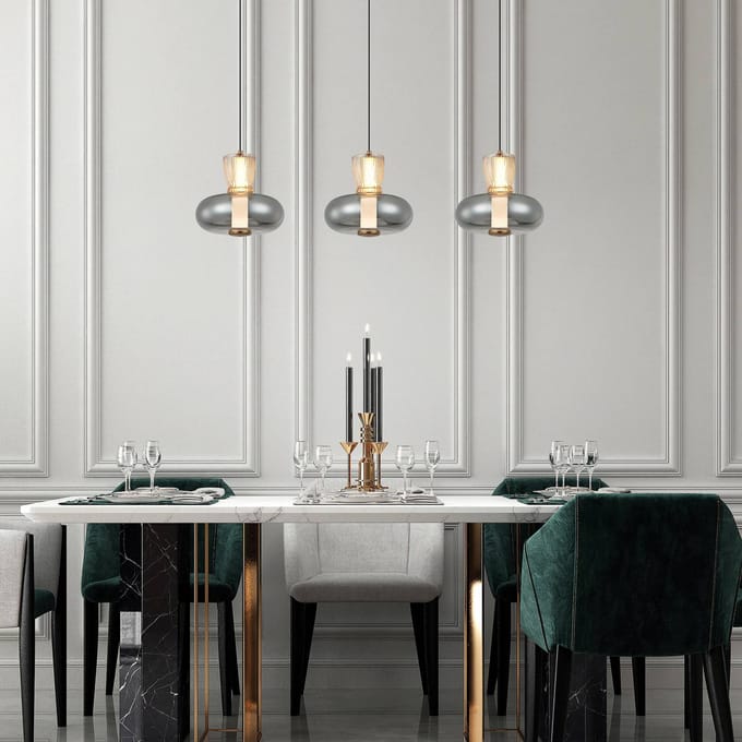 Viokef LED hanglamp Sire, lengte 92 cm rook/brons glas, 3-lamps.