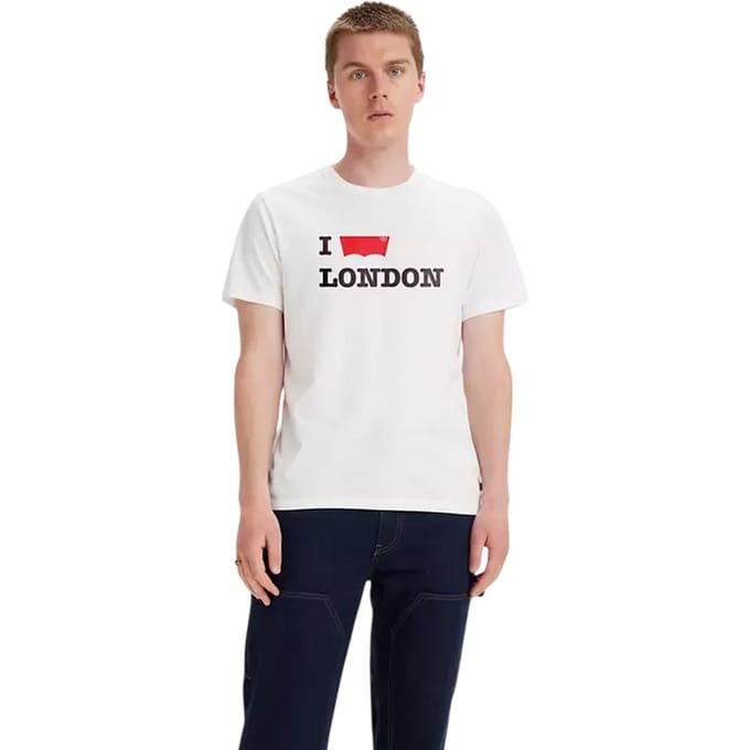 Levis Heren T-shirt met ronde hals en Batwing-logo uit Londen (Wit)