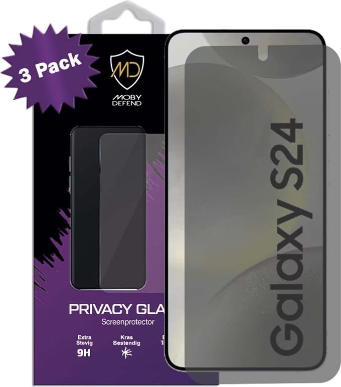 3-Pack MobyDefend Screenprotectors - Geschikt voor Samsung Galaxy S24 - HD Privacy Glass Screensavers