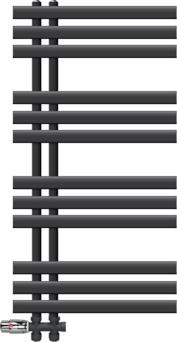 LuxeBath badkamer radiator Ijzer EM 500x1000 mm antraciet middenaansluiting met aansluitset thermostaat door vloer, design radiator badkamer verwarming handdoekwarmer handdoekdroger handdoekradiator