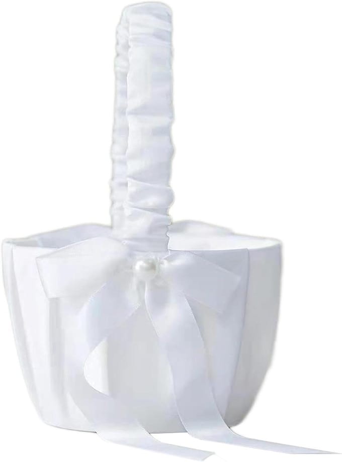 Bloemenmandjes - Bruiloft decoratie - Bruiloft ceremonie - Met strik versierd - 20 x 13 cm - Wit