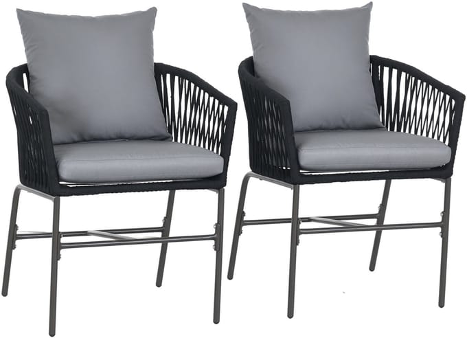 Outsunny tuinstoel - set van 2 stoelen - met 4 kussens - staal - zwart
