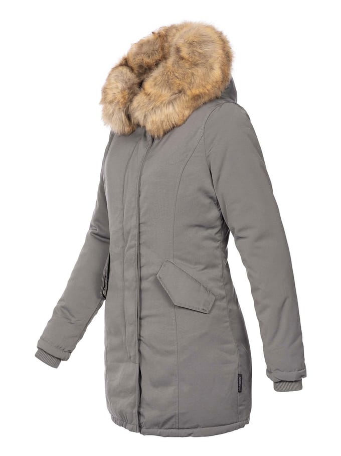 Marikoo dames winterparka Karmaa met afneembare imitatiebontkraag