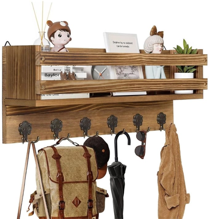 CLVP® Wandkapstok met Hoedenplank - Kapstok - Wandplank - Bruin