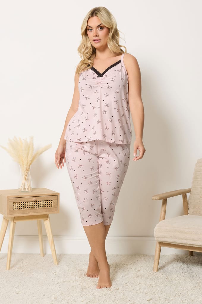 Yours Pyjamaset Met Roze Strik En Hartmotief Size 46-48