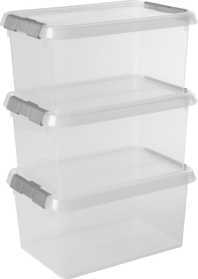 Sunware Comfort Line opbergbox 6L - Set van 3 - 30x20x14.5 cm - Transparant